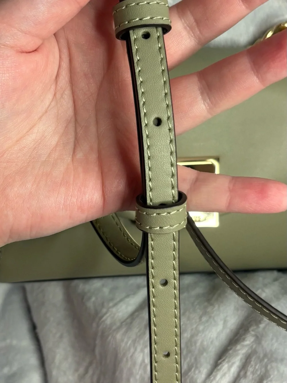 Michael Kors Sage Green Leather Crossbody with Gold Chain Accent
